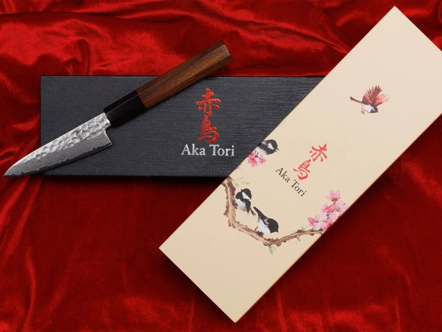 Nóż do obierania z grawerem Aka Tori ze stali damasceńskiej 3,5" - Tokyo Hammer