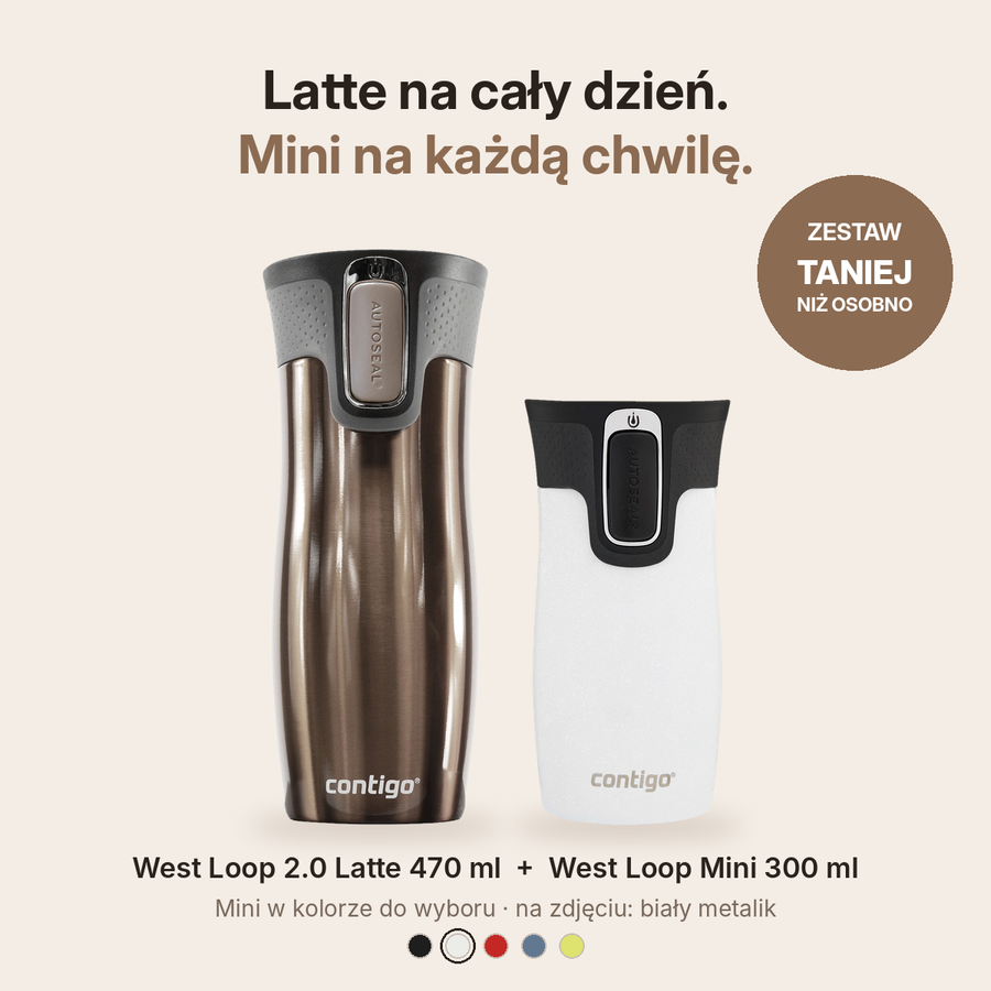 Zestaw kubków termicznych Contigo West Loop 2.0 • Latte • 470 ml + West Loop Mini • Biały • 300 ml