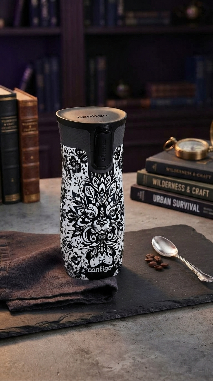 Kubek termiczny Contigo West Loop 2.0 470 ml - Folk Lion- Czarny
