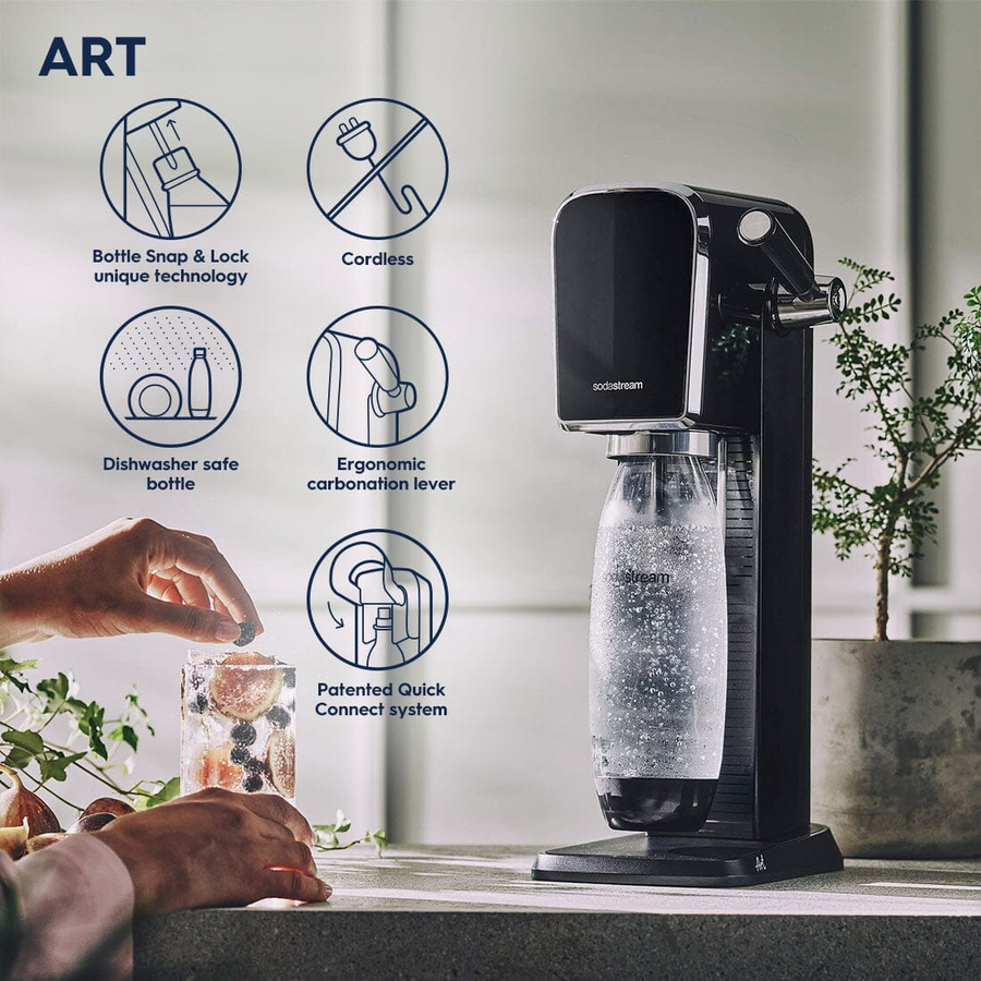 Saturator do wody gazowanej SodaStream ART + 1 butelka + nabój CO2- Czarny