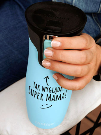 Kubek termiczny - Contigo West Loop 2.0 • 470ml • Tak wygląda super mama - Niebieski