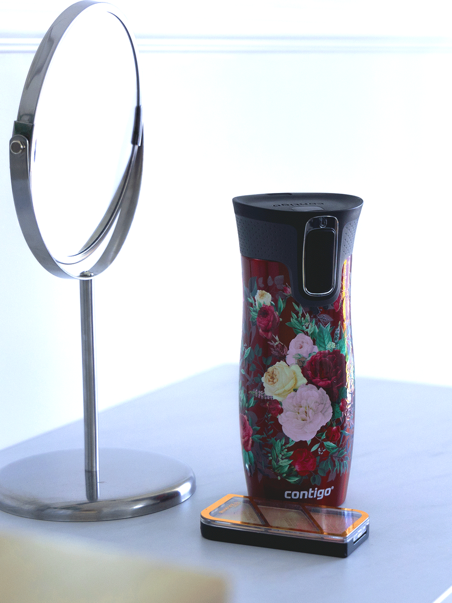Kubek termiczny - Contigo West Loop 2.0 • 470ml • Kwiaty - Czerwony
