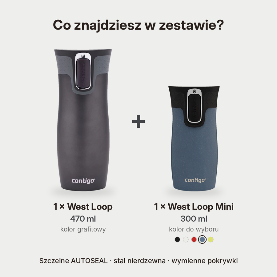 Zestaw kubków termicznych - Contigo West Loop • grafitowy • 470 ml + West Loop Mini • 300 ml • niebieski metalik