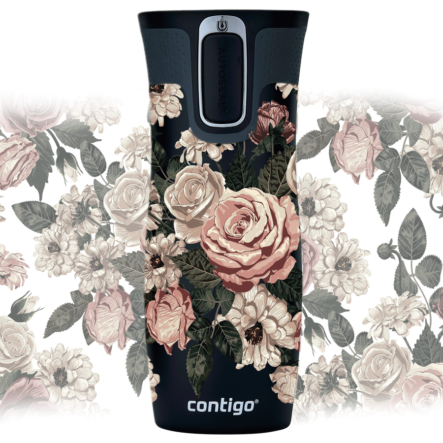 Kubek termiczny - Contigo West Loop 2.0 • 470ml • Glamour Kwiaty - czarny