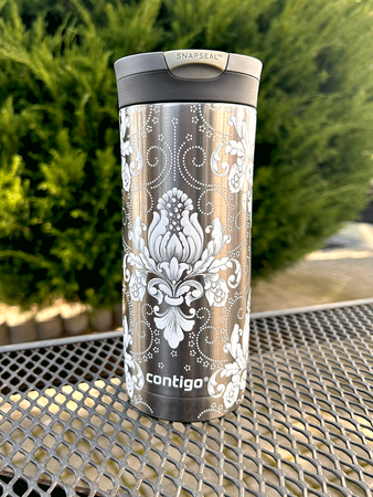 Kubek termiczny - Contigo Huron • 470ml • Arabeska White - Gunnmetal