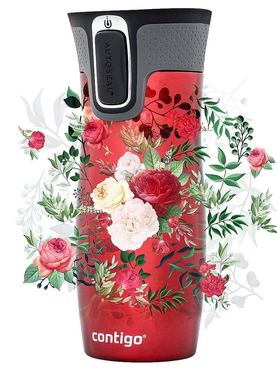 Kubek termiczny - Contigo West Loop 2.0 • 470ml • Kwiaty - Czerwony