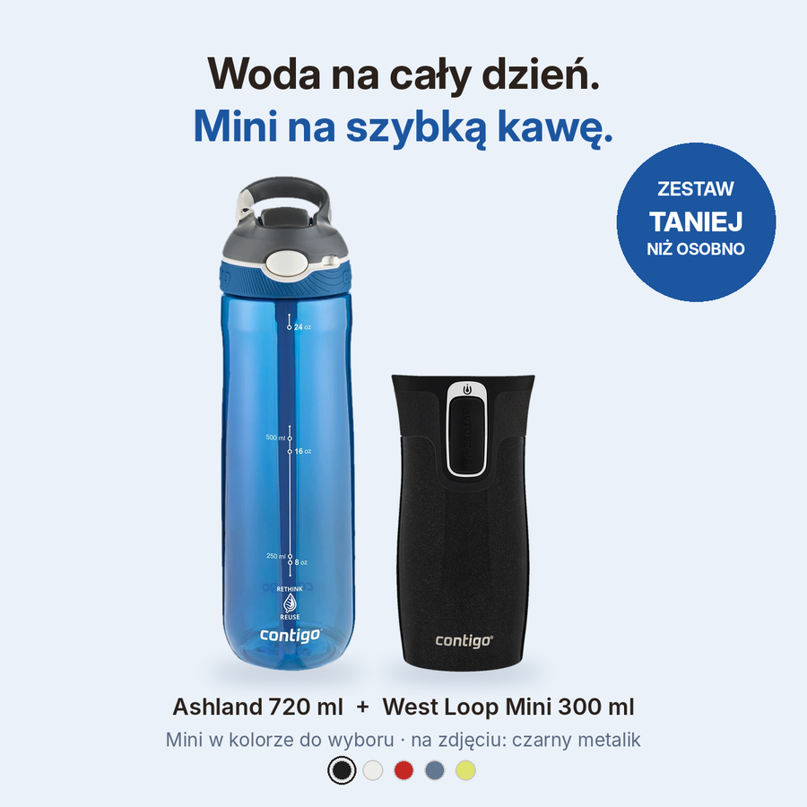 Zestaw Contigo butelka Ashland 720 ml + kubek termiczny West Loop Mini 300 ml – czarny metalik