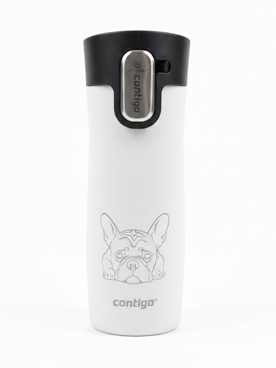 Kubek termiczny Contigo West Loop 3.0 470ml - Buldog Francuski - Biały Mat