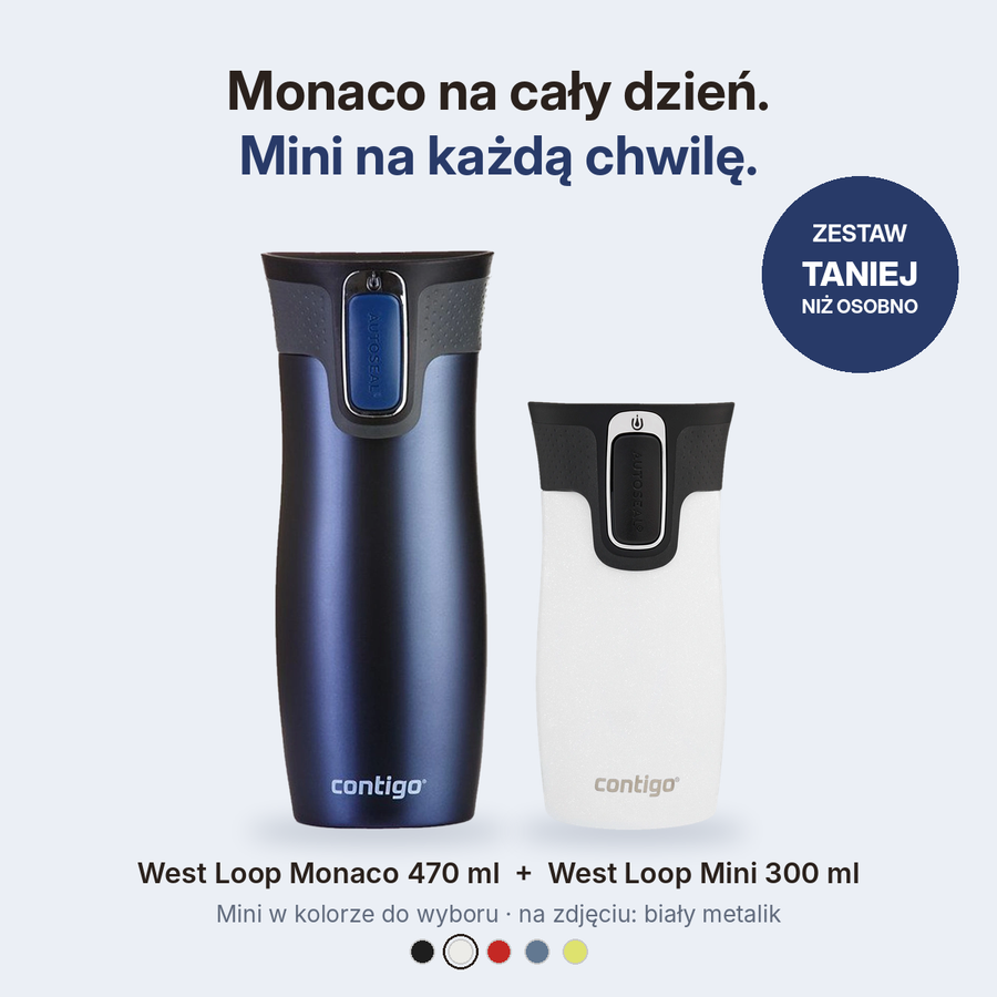 Zestaw kubków termicznych - Contigo West Loop • Monaco • 470 ml + West Loop Mini • 300 ml • biały metalik