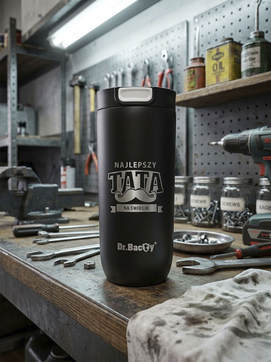 Dr.Bacty Atlas 540ml, czarny mat - termiczny, kubek do kawy dla taty