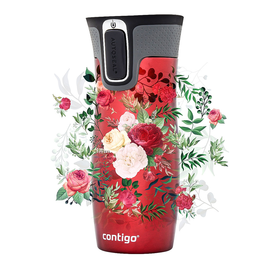 Kubek termiczny - Contigo West Loop 2.0 • 470ml • Kwiaty - Czerwony