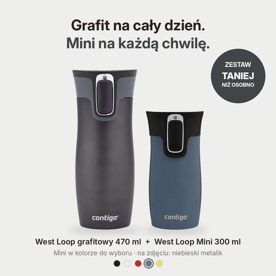 Zestaw kubków termicznych - Contigo West Loop • grafitowy • 470 ml + West Loop Mini • 300 ml • niebieski metalik