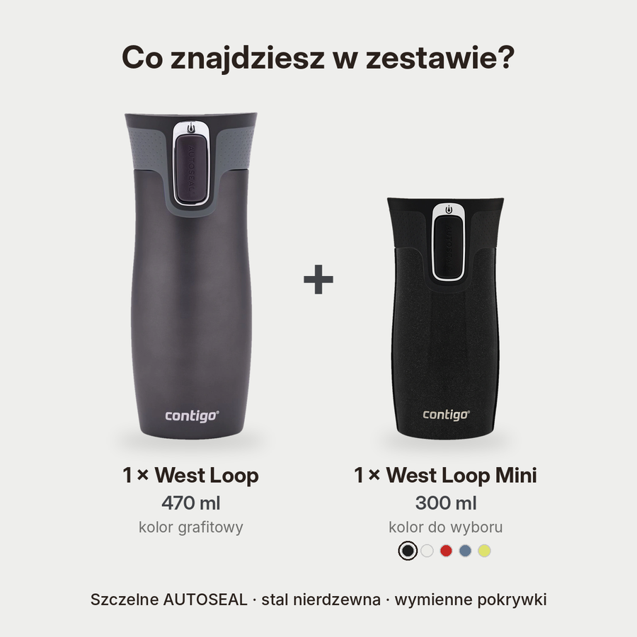 Zestaw kubków termicznych - Contigo West Loop • grafitowy • 470 ml + West Loop Mini • 300 ml • czarny metalik