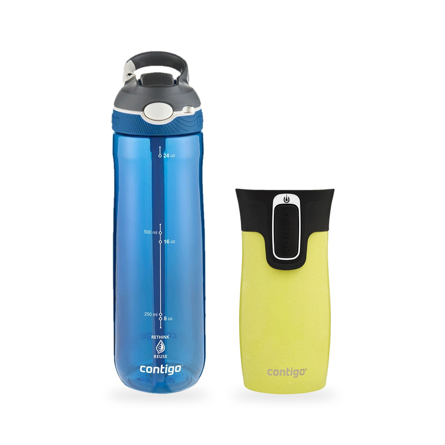 Zestaw - Contigo butelka Ashland • 720 ml + kubek termiczny West Loop Mini • 300 ml • żółty metalik