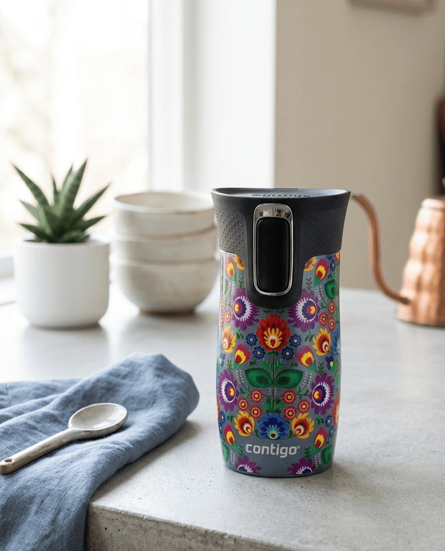 Kubek termiczny - Contigo West Loop Mini • 300ml • Folklor - Niebieski Metalik