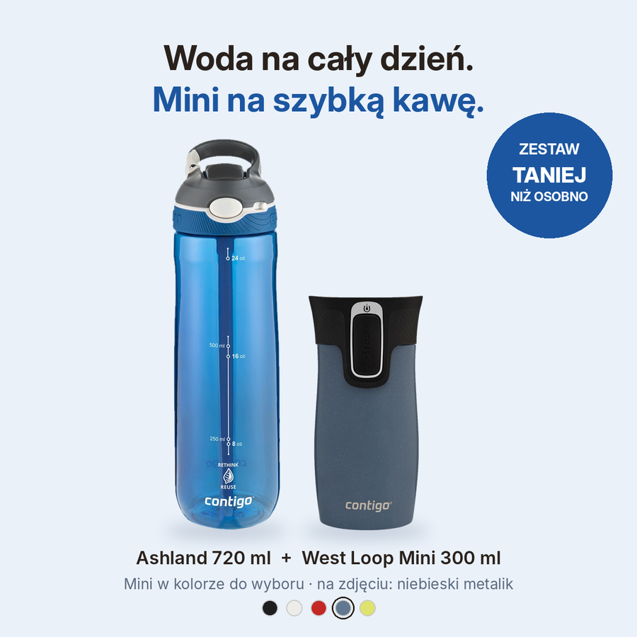 Zestaw Contigo butelka Ashland 720 ml + kubek termiczny West Loop Mini 300 ml – niebieski metalik
