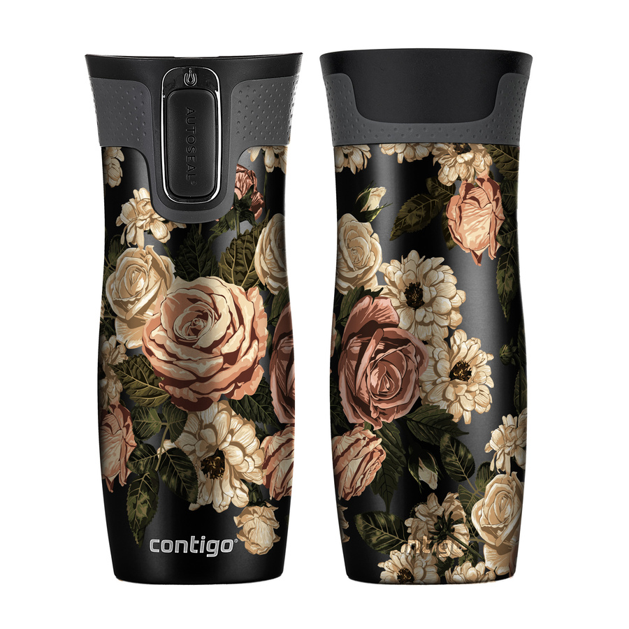 Kubek termiczny - Contigo West Loop 2.0 • 470ml • Glamour Kwiaty - czarny