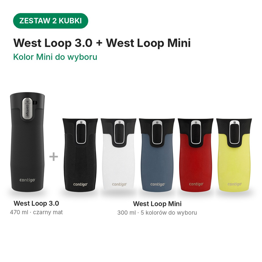 Zestaw kubków termicznych - Contigo West Loop 2.0 • Latte + West Loop Mini 300 ml • kolor do wyboru