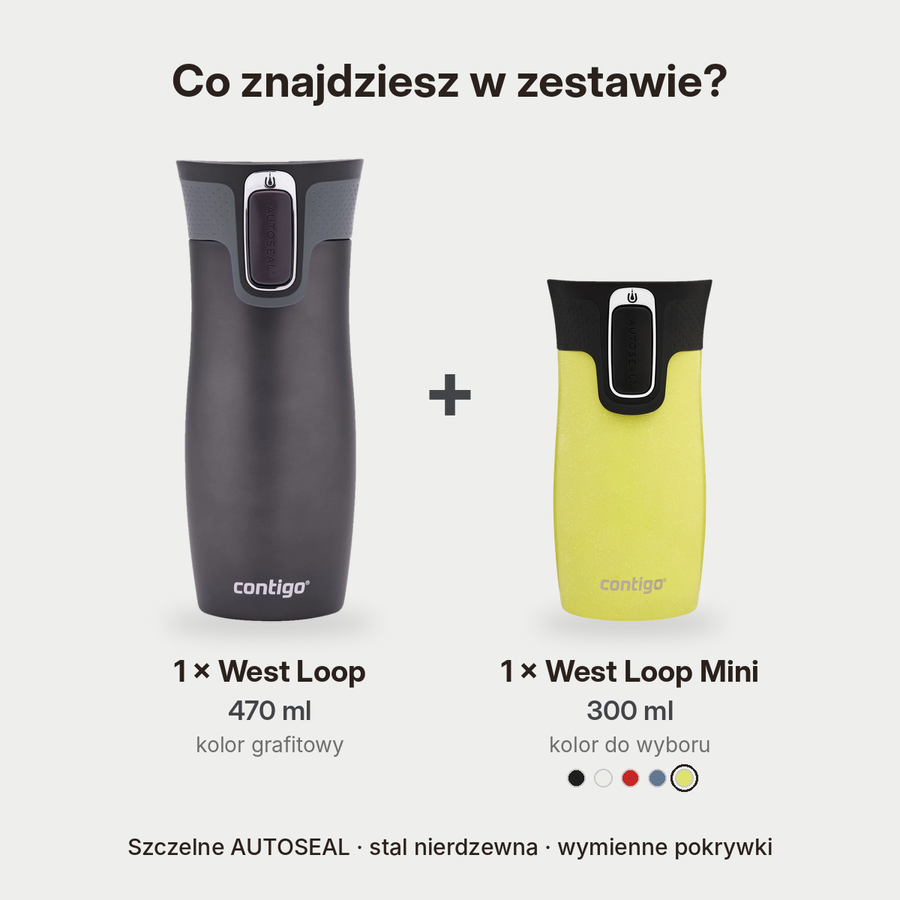 Zestaw kubków termicznych - Contigo West Loop • grafitowy • 470 ml + West Loop Mini • 300 ml • żółty metalik
