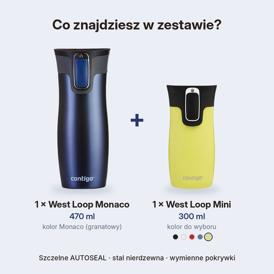 Zestaw kubków termicznych - Contigo West Loop • Monaco • 470 ml + West Loop Mini • 300 ml • żółty metalik