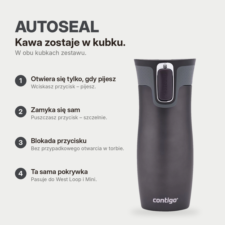 Zestaw kubków termicznych - Contigo West Loop • grafitowy • 470 ml + West Loop Mini • 300 ml • niebieski metalik