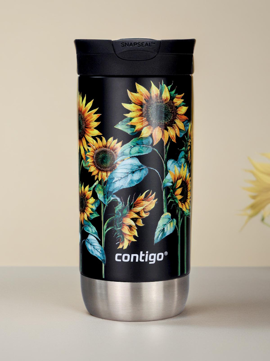 Kubek termiczny na kawę Contigo Huron 2.0 470ml - Słoneczniki - Czarny