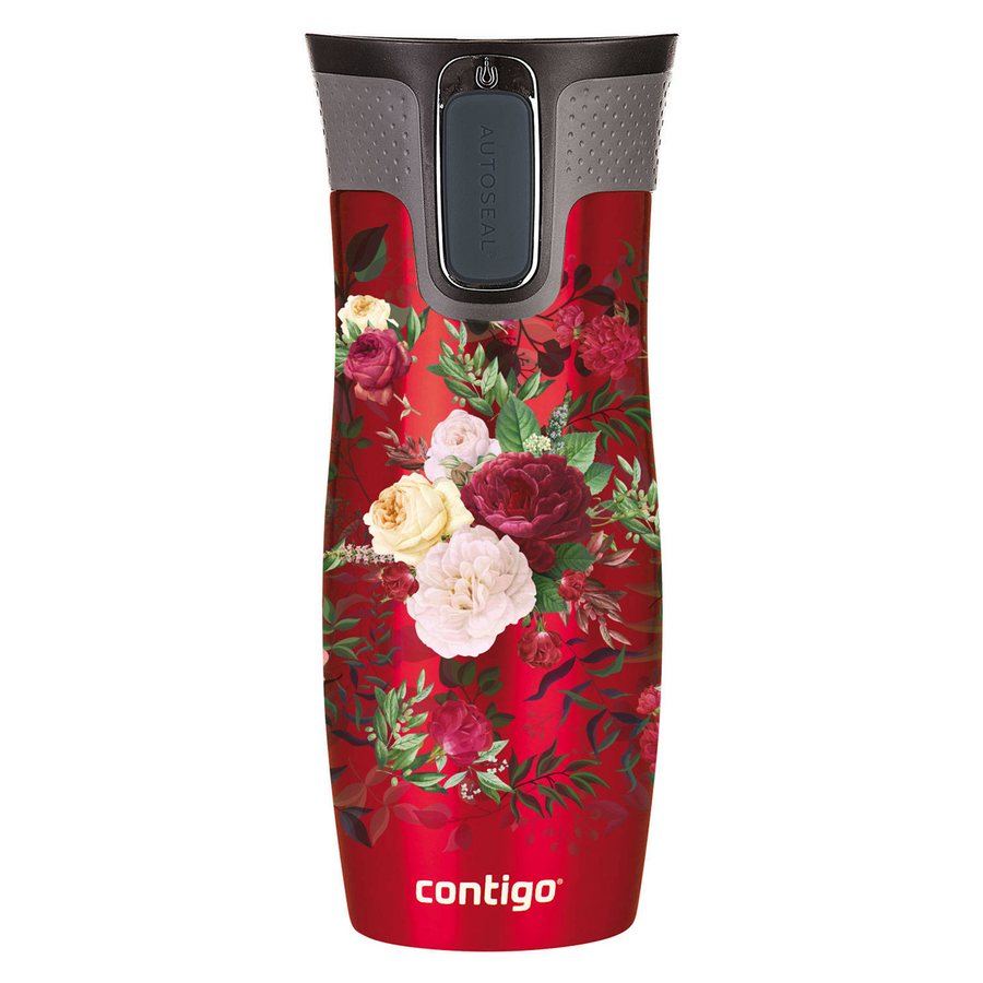 Kubek termiczny - Contigo West Loop 2.0 • 470ml • Kwiaty - Czerwony