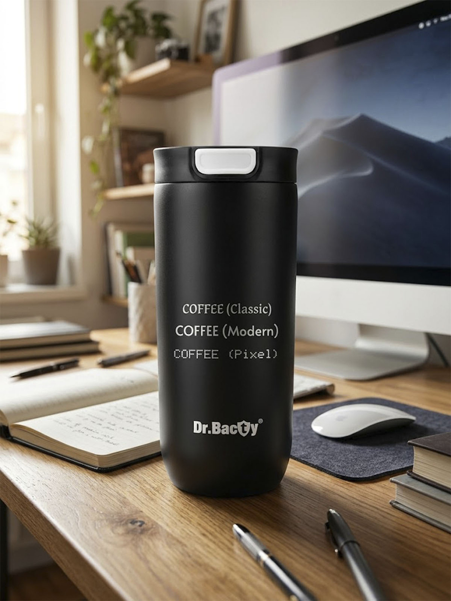Kubek termiczny z grawerem Dr.Bacty Atlas 540 ml -  czarny