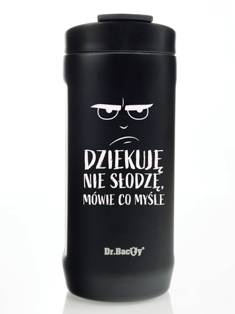 Kubek termiczny do kawy Dr.Bacty Notus 360 ml - Dziękuje, nie słodzę - czarny