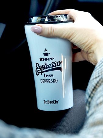 Kubek termiczny na kawę Dr.Bacty Apollo 2.0 - Espresso depresso - 360  ml - Glossy White